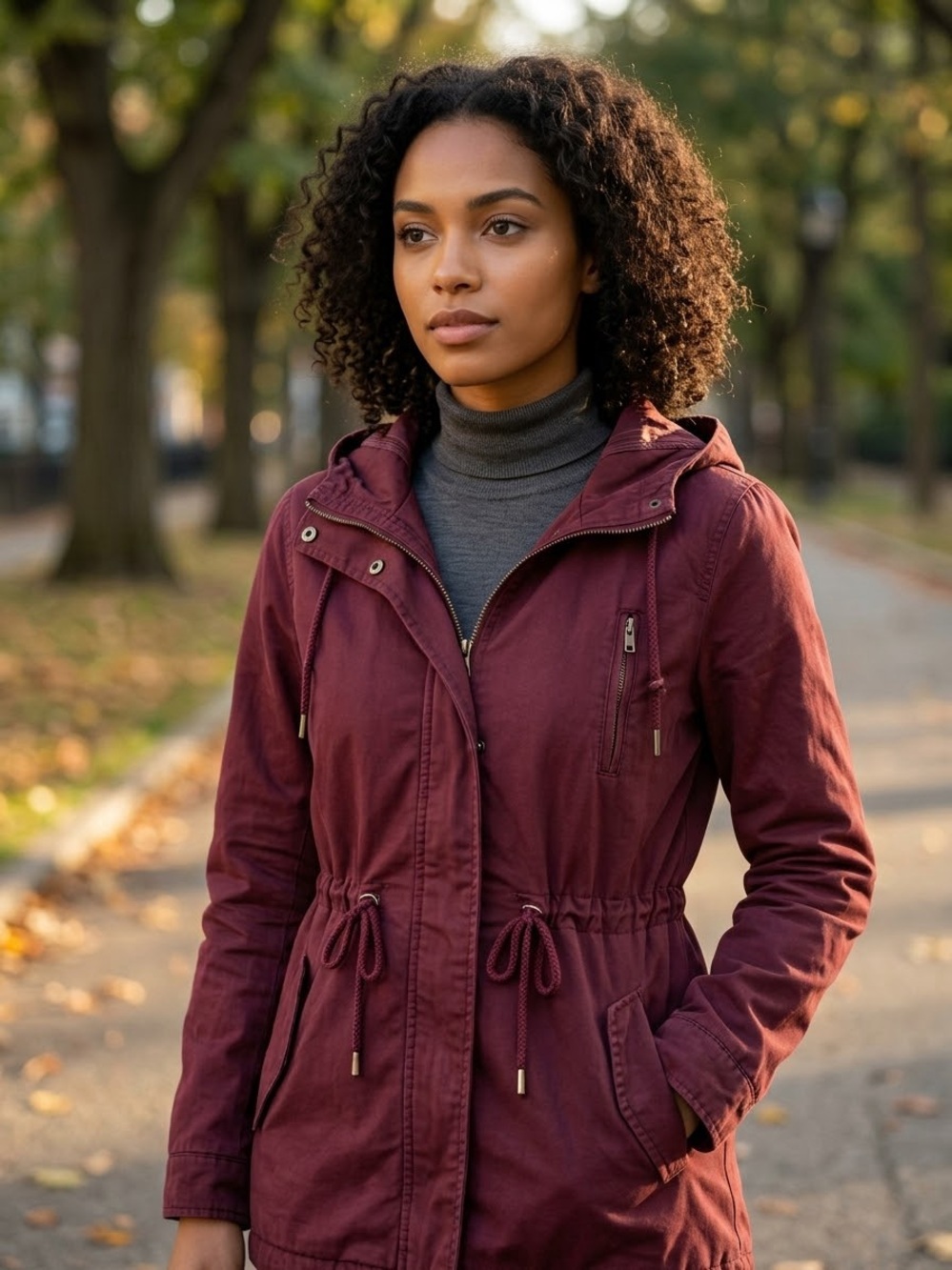 Ambiance Burgundy Hooded Utility Jacket